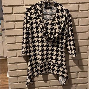 Houndstooth cowl neck sweater